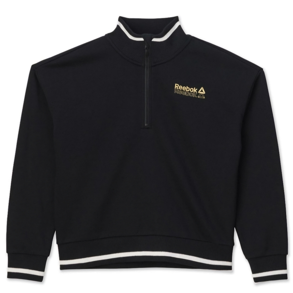 Brand Reebok Girls Black Color With White Accent Varsity Half Zip Sweater
